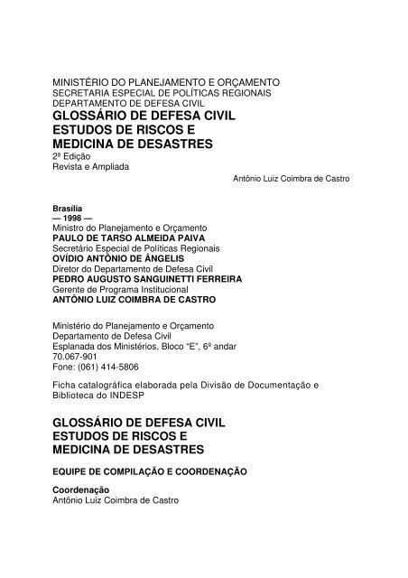 GLOSSÁRIO - Dicionário Defesa Civil - Coordenadoria Estadual de